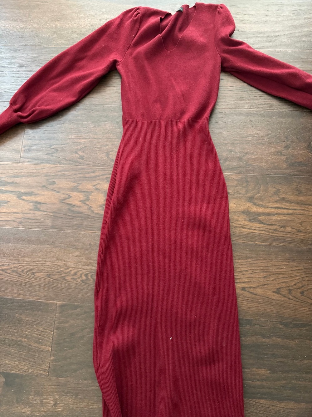 Women's Long Sleeve Ribbed Midi Dress - Burgundy